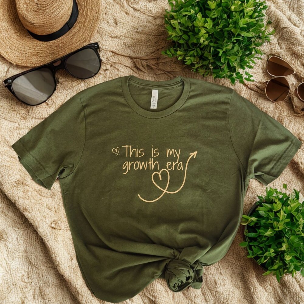 Bella  Canvas Short Sleeve T-Shirt with Script Design Olive Green Size M